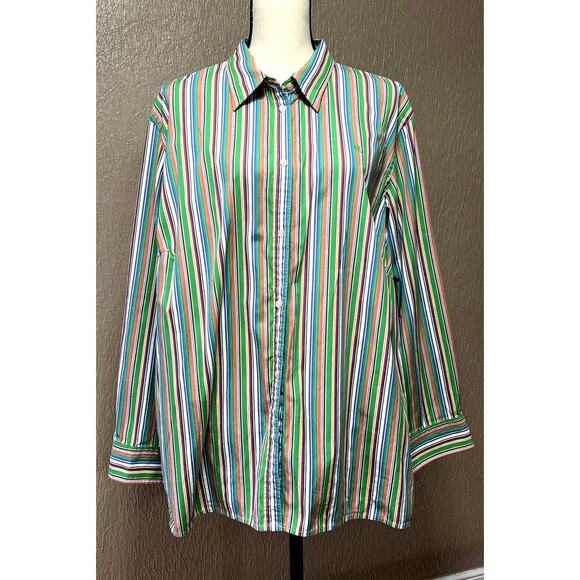 Vintage Y2K Lauren Ralph Lauren LRL Button Up Shirt Striped Cotton Roll Tab 3X - Picture 1 of 16